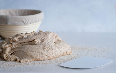 Dough on natural rye ferment. With bran. Alive. Natural. Without yeast. The concept of a healthy diet.