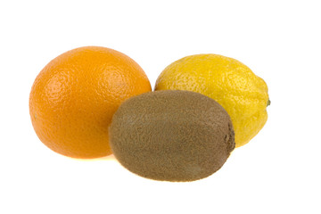 fruit orange kiwi lemon, vitamins, health concept isolated on white background