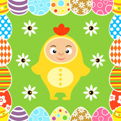 Easter seamless with kid in chicken costume