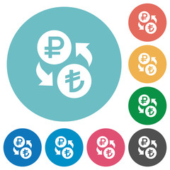Ruble Lira money exchange flat round icons