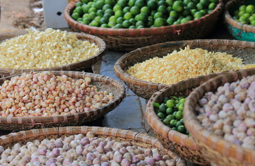Traditional vegetable and grain shop in Hanoi Old Quarter Vietnam