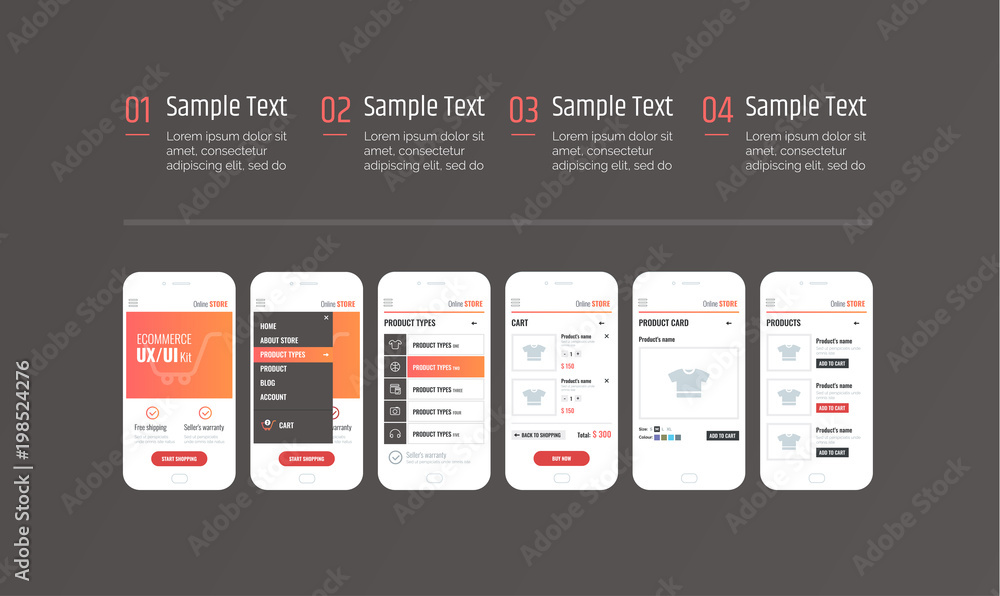 Poster infographics. mobile application interface. ux ui kit with text and numbers. interface design for e-