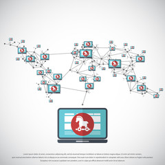 Network Vulnerability - Virus, Malware, Ransomware, Fraud, Spam, Phishing, Email Scam, Hacker Attack - IT Security Concept Design, Vector illustration