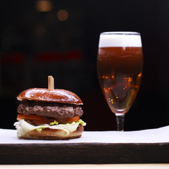 Fast food with traditional tasty hamburger