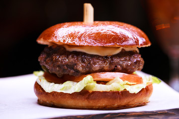 Fast food with traditional tasty hamburger