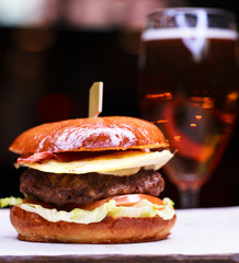 Fast food with traditional tasty hamburger