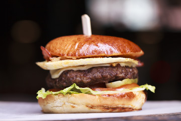 Fast food with traditional tasty hamburger