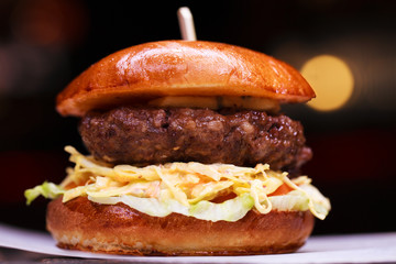 Fast food with traditional tasty hamburger