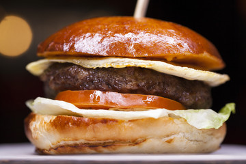 Fast food with traditional tasty hamburger
