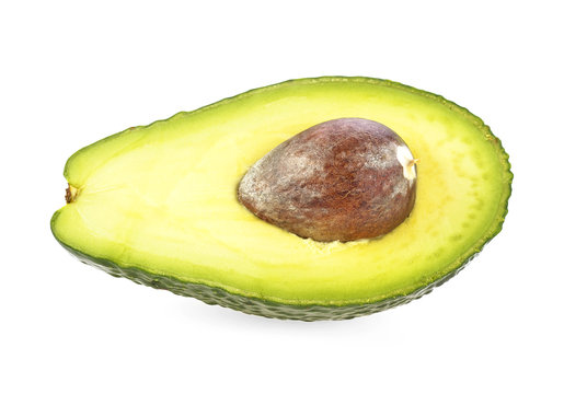 Half an avocado with a nucleus on a white background