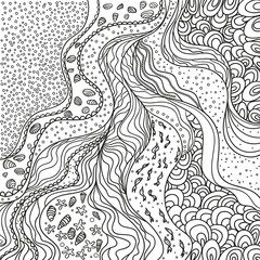 Pattern with lines and waves. Universal geometric texture. Dinamic nautical background. Lineal wallpaper. Decorative style. Line art creation. Zen art. Decorative style. Zentangle. Coloring book