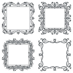 Floral decorative square frames. Black bold ornaments