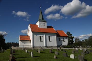 Church in Norway on sunny weather and blue sky