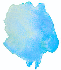 watercolor background spot blue. transparent paint on paper.