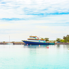 View of the passenger ship, Male, Maldives. Copy space for text.