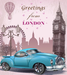 Vintage touristic greeting card.London.