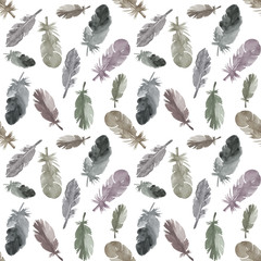 Watercolor feathers illustrated pattern set