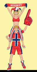 Norwegian Fans Supporting Norway Team with Scarf and Foam Finger