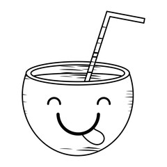 sketch of Kawaii cocktail showing the tongue  over white background, vector illustration