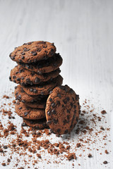 oatmeal cookies with chocolate on white background