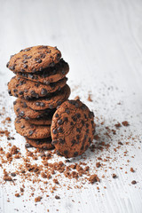 oatmeal cookies with chocolate on white background