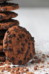 oatmeal cookies with chocolate on white background