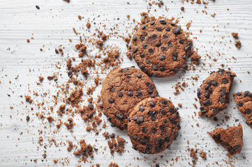 oatmeal cookies with chocolate on white background