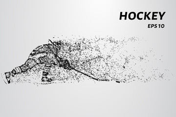 Fototapeta na wymiar A hockey game consists of points. Particles in the form of a hockey player on a dark background. Vector illustration. Graphic concept of hockey.