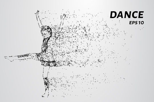 Dance of the particles. The dancer consists of circles and points. Vector illustration