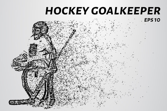 Hockey from the particles. The goalkeeper consists of circles and points. Vector illustration.