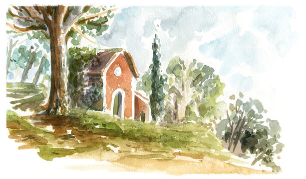 Casa rural en el bosque con &aacute;rboles