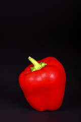 Single red organic pepper isolated on a black background