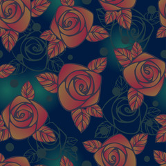 Seamless abstract dark background with roses.
