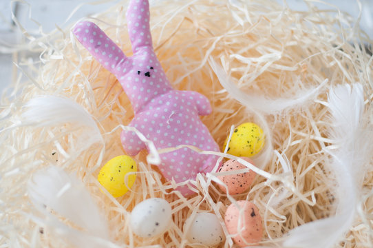 Easter rabbit in the haystack