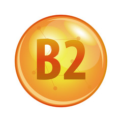 Vitamin B2 capsule. Vector icon for health. Gold shining pill.