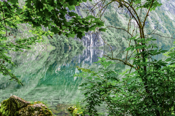 Obraz na płótnie Canvas Great summer panorama of the Obersee lake. Green morning scene of Swiss Alps, Nafels village location, Switzerland, Europe. Beauty of nature concept background.