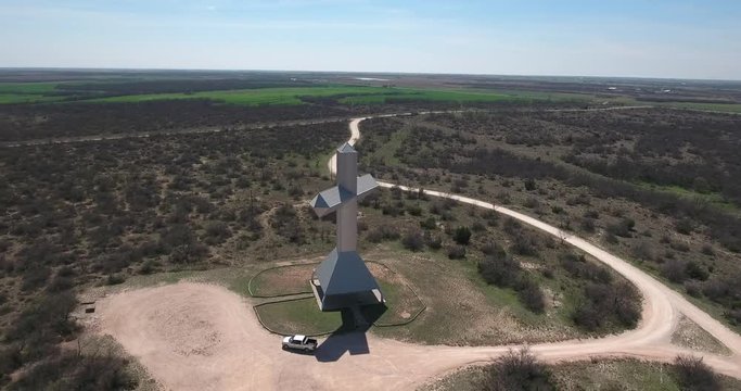 Orbit around cross medium hight - Drone Aerial 4K Texas Cross, Jesus, Christian, religious, large cross, GOD