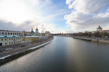 Fototapeta na wymiar Spring Moscow image. Beauty wide sky in last sun rays.
