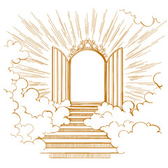 Gates of Paradise, entrance to the heavenly city, meeting with God, symbol of Christianity hand drawn vector illustration sketch