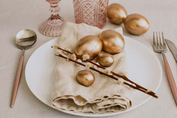 Easter Table setting in rustic background