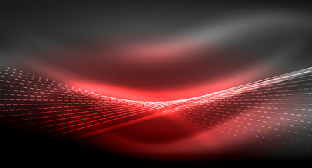 Fototapeta premium Smooth light effect, straight lines on glowing shiny neon dark background. Energy technology idea