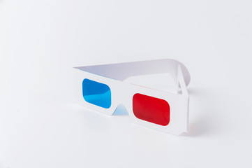 Side view of a pair of 3D glasses Isolated on white background.