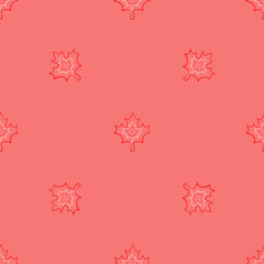Seamless pattern of Canada Day logo with white and red leaves and date on coral background
