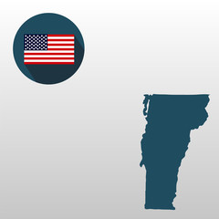 Map of the U.S. state of Vermont on a white background. American flag