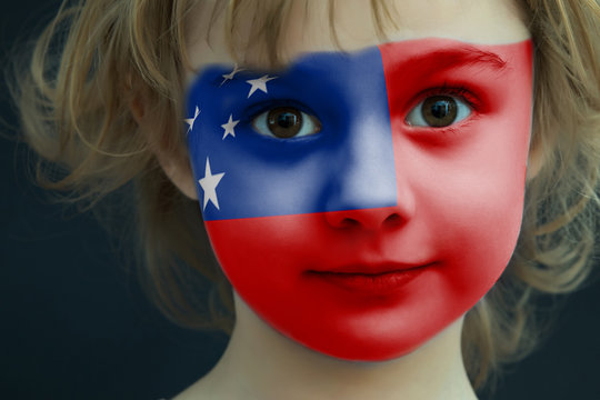 Portrait Of A Child With A Painted Samoa Flag