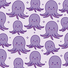 Kawaii octopus background, colorful design. vector illustration
