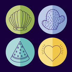 icon set of heart and cute concept over colorful circles and blue background, vector illustration