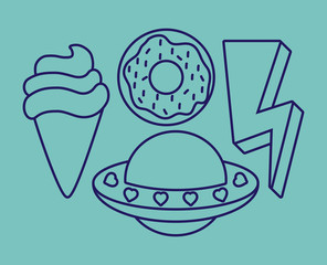 donut and cute related icons over blue background, colorful design. vector illustration