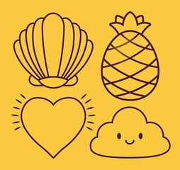 shell and cute related icons over yellow background, colorful design. vector illustration