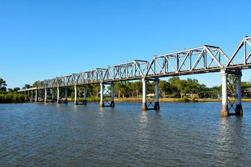 Burnett River Railway Bridge in Bundaberg, Australia.
